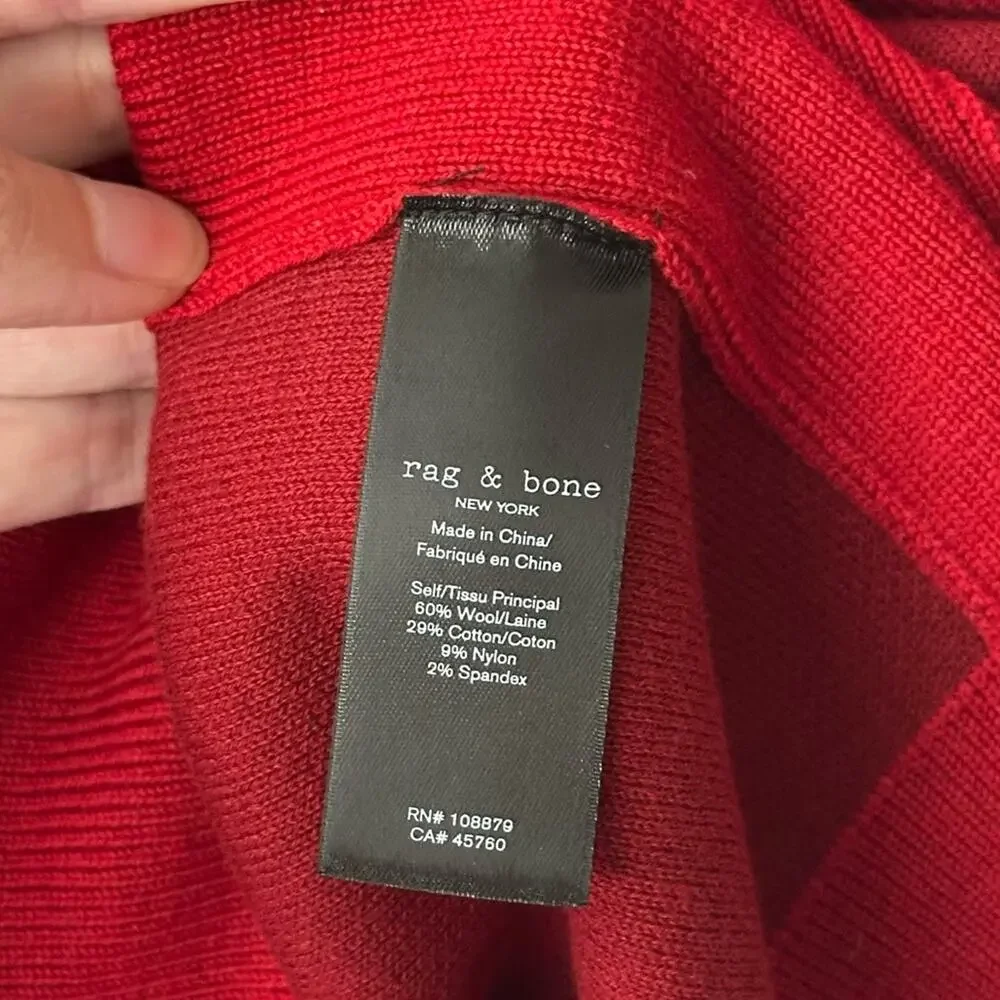 rag & bone York Poppy Red Knit Sweater size M Wool Blend Crewneck Pullover